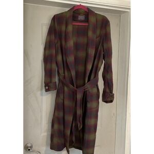 Vintage Pendleton Robe Mens Small Multicolor‎ Plaid Wool Flannel Belted Bathrobe